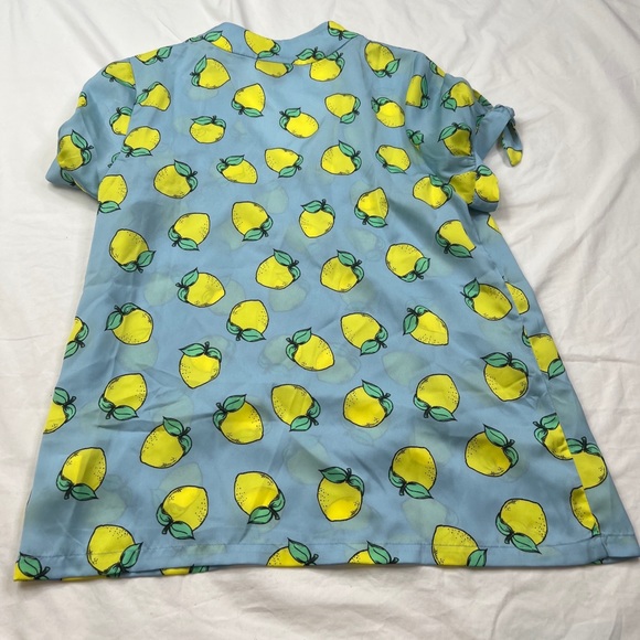 Modcloth Lemons print top brand new blue yellow novelty fun summer t-shirt L A03 - Picture 2 of 5